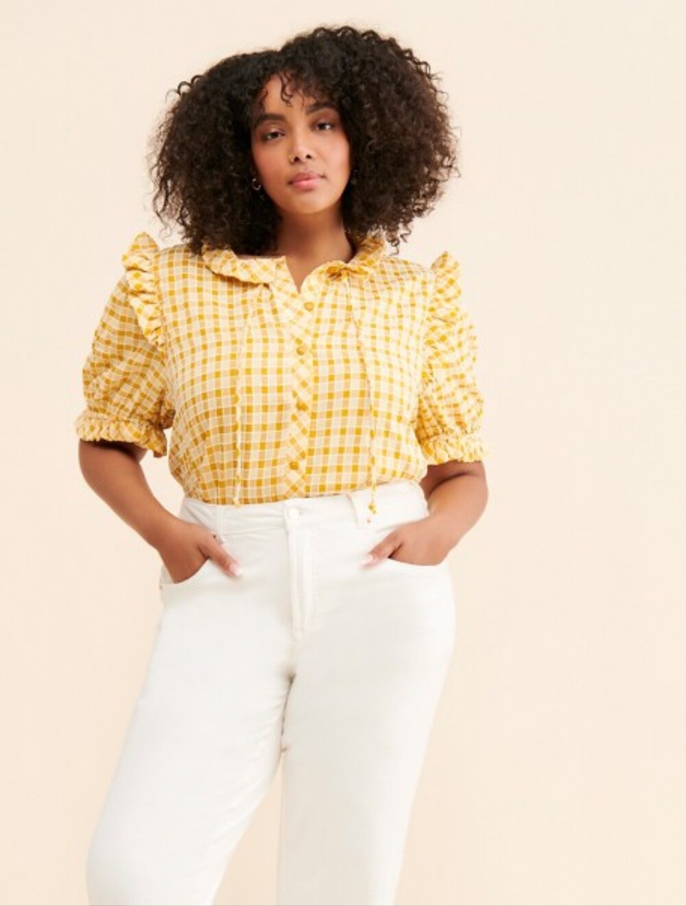 Lisa Says Gah x Nuuly Meg Plaid Yellow Gingham Buttoned Blouse Top Size 2XL